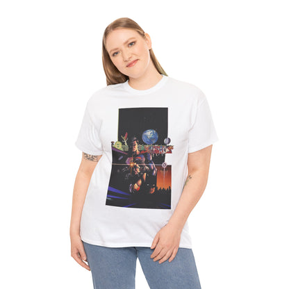 Crisis on Infinite Earths T-Shirt - George Perez Art - Superman, Batman, Wonder Woman, Captain Marvel, Blue Beetle, Kid Flash - Retro 1980s - DC Comics