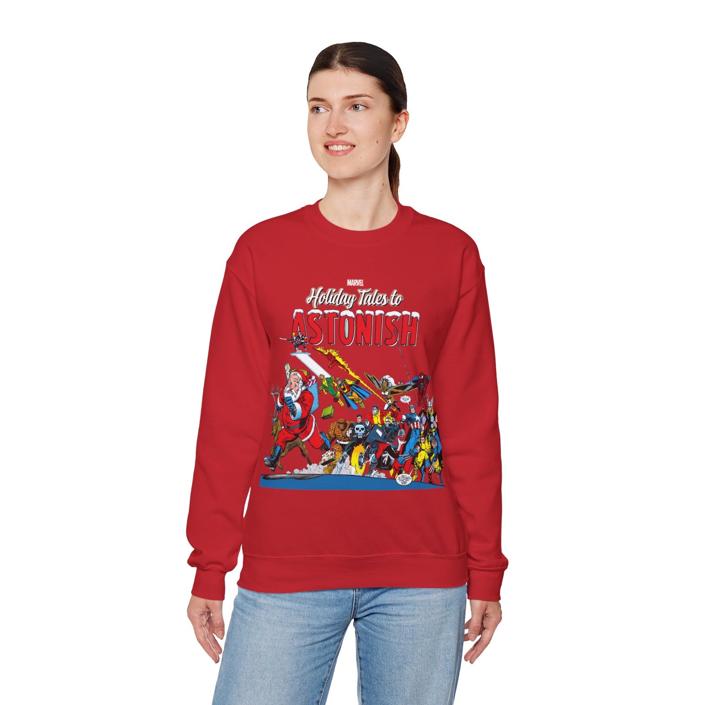 Marvel Comics Christmas Crewneck Sweatshirt - Spider-Man, Punisher, Ghost Rider, X-Men, Fantastic Four