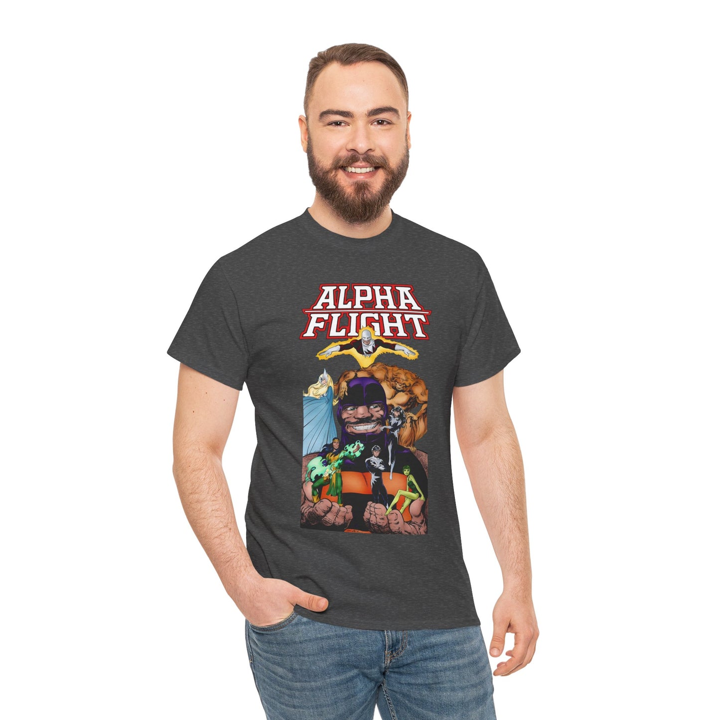 Alpha Flight T-Shirt - John Byrne Art - Guardian, Aurora, Northstar, Shaman, Snowbird, Puck - Marvel Comics