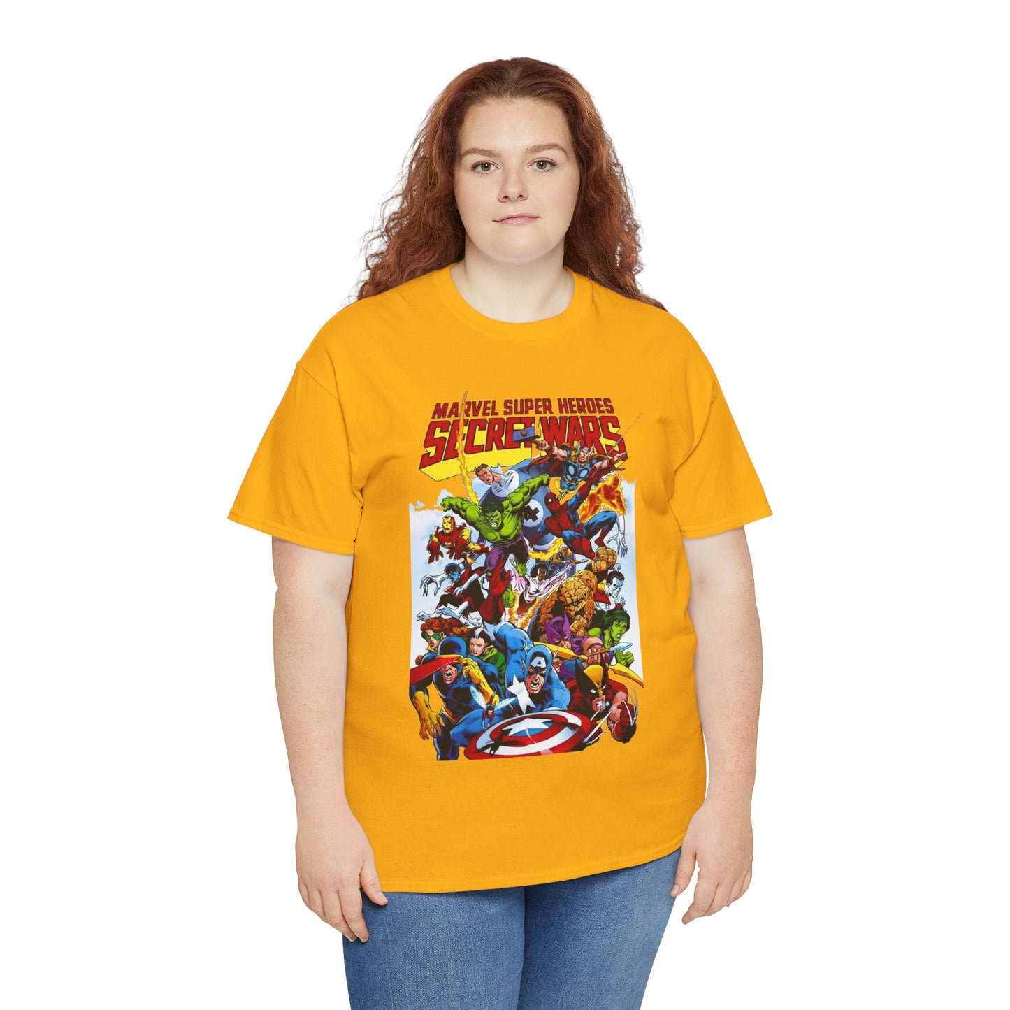 Secret Wars T-Shirt - Spider-man, Wolverine, Iron Man, Captain America, Cyclops, Rogue, Hulk, Mr Fantastic, The Thing - Classic Marvel Comics 1980s Series - The Beyonder