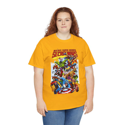 Secret Wars T-Shirt - Spider-man, Wolverine, Iron Man, Captain America, Cyclops, Rogue, Hulk, Mr Fantastic, The Thing - Classic Marvel Comics 1980s Series - The Beyonder
