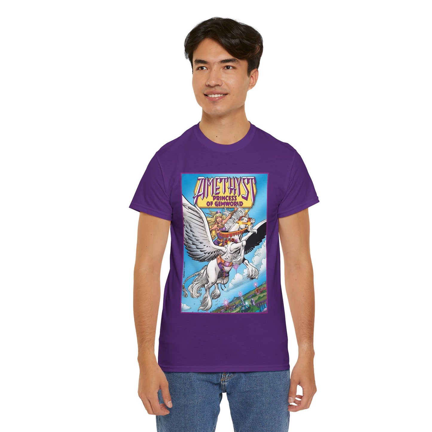 Amethyst Princess of Gemworld T-Shirt - George Perez Art - Riding Her Pegasus - DC Comics