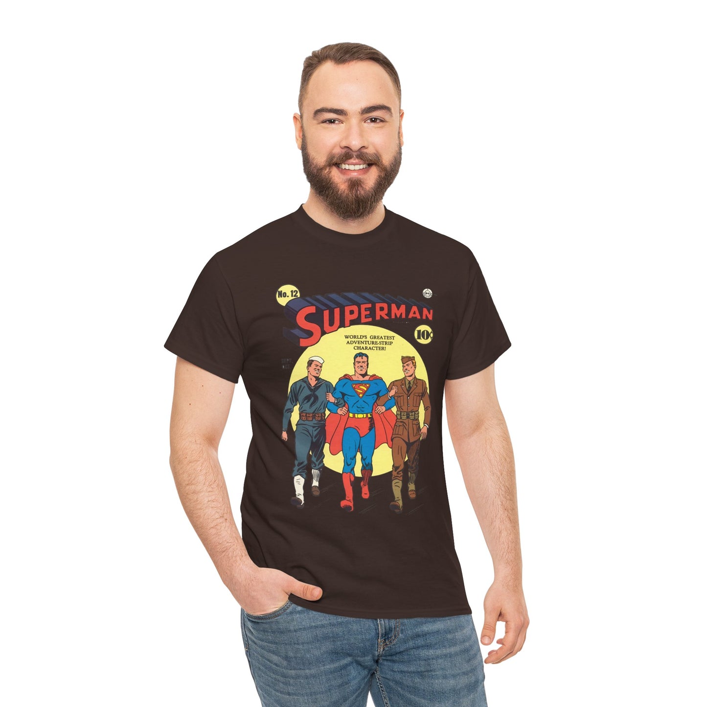 Superman T-Shirt - #12 Cover Art - Golden Age Classic - WWII Support - Iconic Image - DC Comics