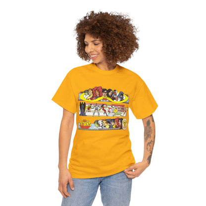 New Teen Titans T-Shirt - George Perez Art - 1980s Promotional Banners - Robin, Wonder Girl, Cyborg, Starfire - DC Comics
