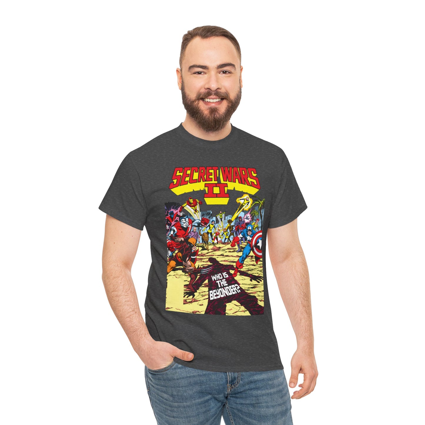 Secret Wars II T-Shirt - John Byrne Art - X-Men, New Mutants, Captain America - The Beyonder - Marvel Comics Series, 1980s