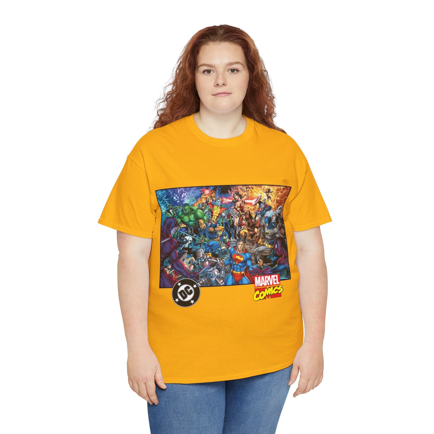 DC Vs Marvel T-Shirt - Jim Lee Art - Batman, Superman, Spider-Man, Wolverine, Wonder Woman, Daredevil, Hulk, Captain America, Deathstroke, Storm, Colossus - DC Comics, Marvel Comics Crossover