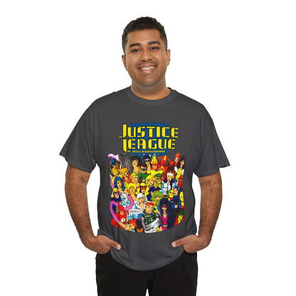 Justice League International T-Shirt - Kevin Maguire DC Comics Sourcebook Art - Booster Gold, Blue Beetle, Batman, Martian Manhunter, Captain Atom, Fire, Ice, Guy Gardner