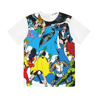 New Teen Titans All Over Print Tee (Polyester) - George Perez Art- Vs the Justice League of America (IMPROVED PLACEMENT AND PRINTING TECHNIQUES)