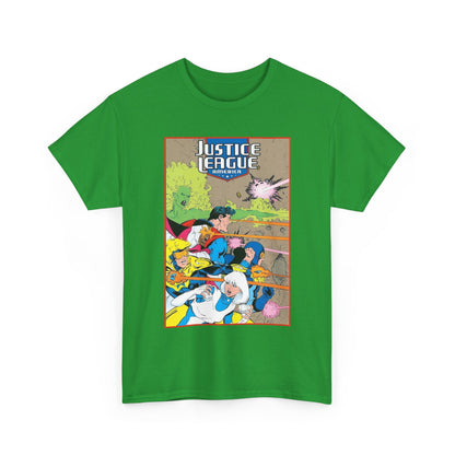 Justice League of America T-Shirt - Dan Jurgens Art - Superman, Fire, Ice, Blue Beetle, Booster Gold, Bloodwynde - DC Comics
