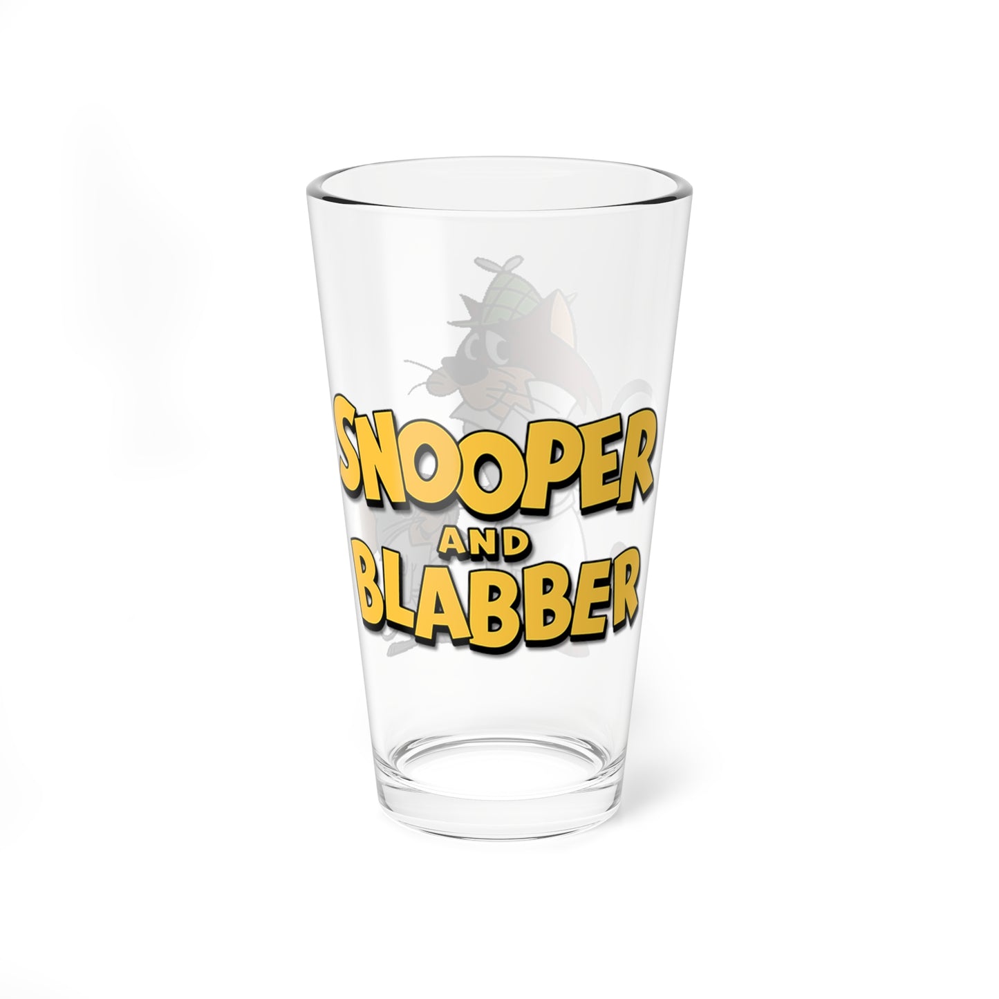 Snooper & Blabber Pint Glass, 16oz - Hanna-Barbera Cartoon 1960s TV - Cat & Mouse Detectives - Super Snooper Detective Agency - Animated Classic