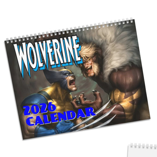 Wolverine 2023 calendar with a superhero design on a white background