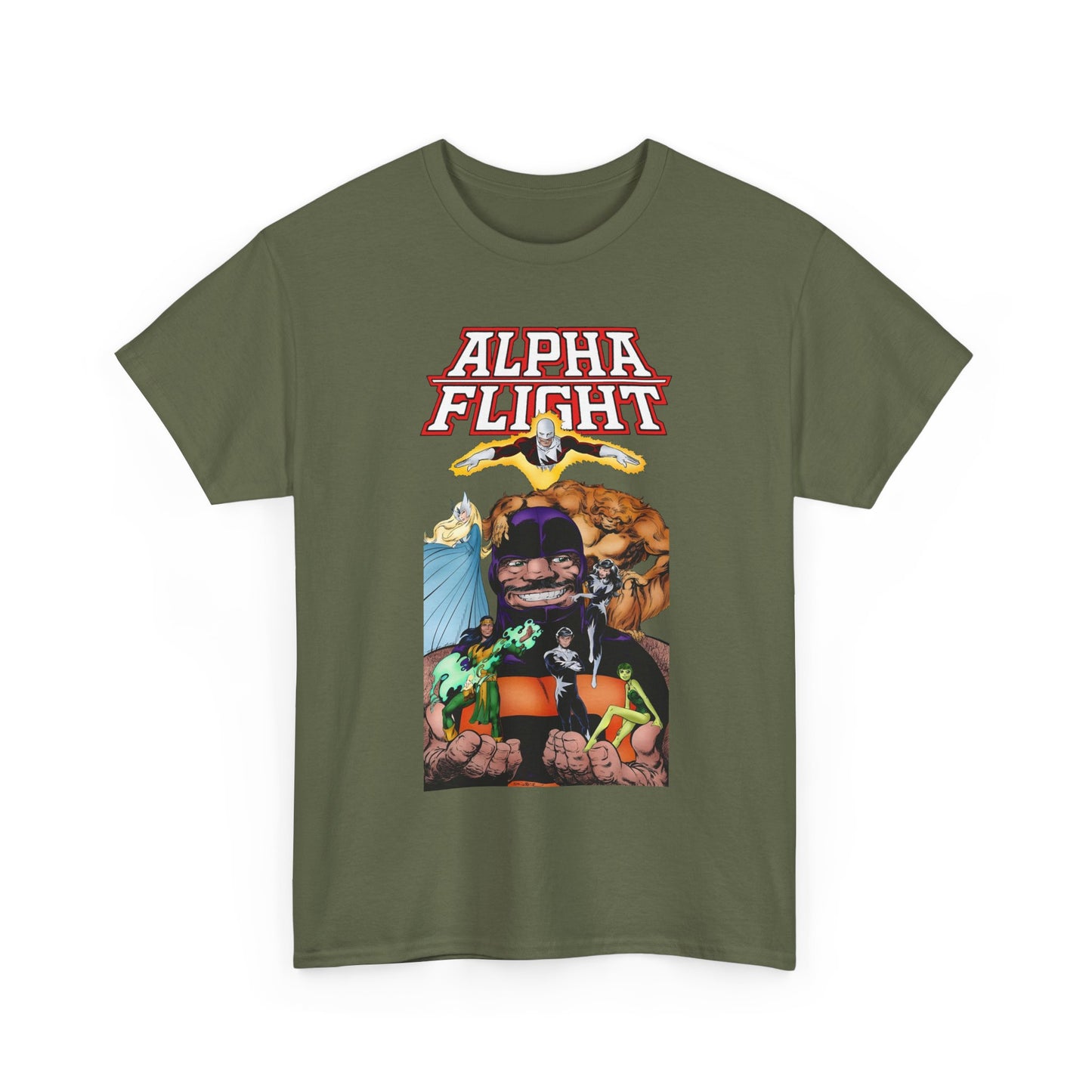 Alpha Flight T-Shirt - John Byrne Art - Guardian, Aurora, Northstar, Shaman, Snowbird, Puck - Marvel Comics