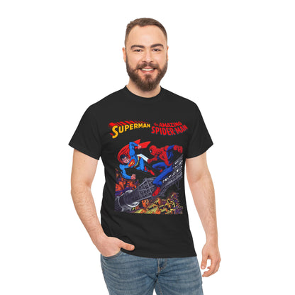 Superman & Amazing Spider-Man T-Shirt - DC/Marvel Comics Crossover - 1970s - Clark Kent & Peter Parker