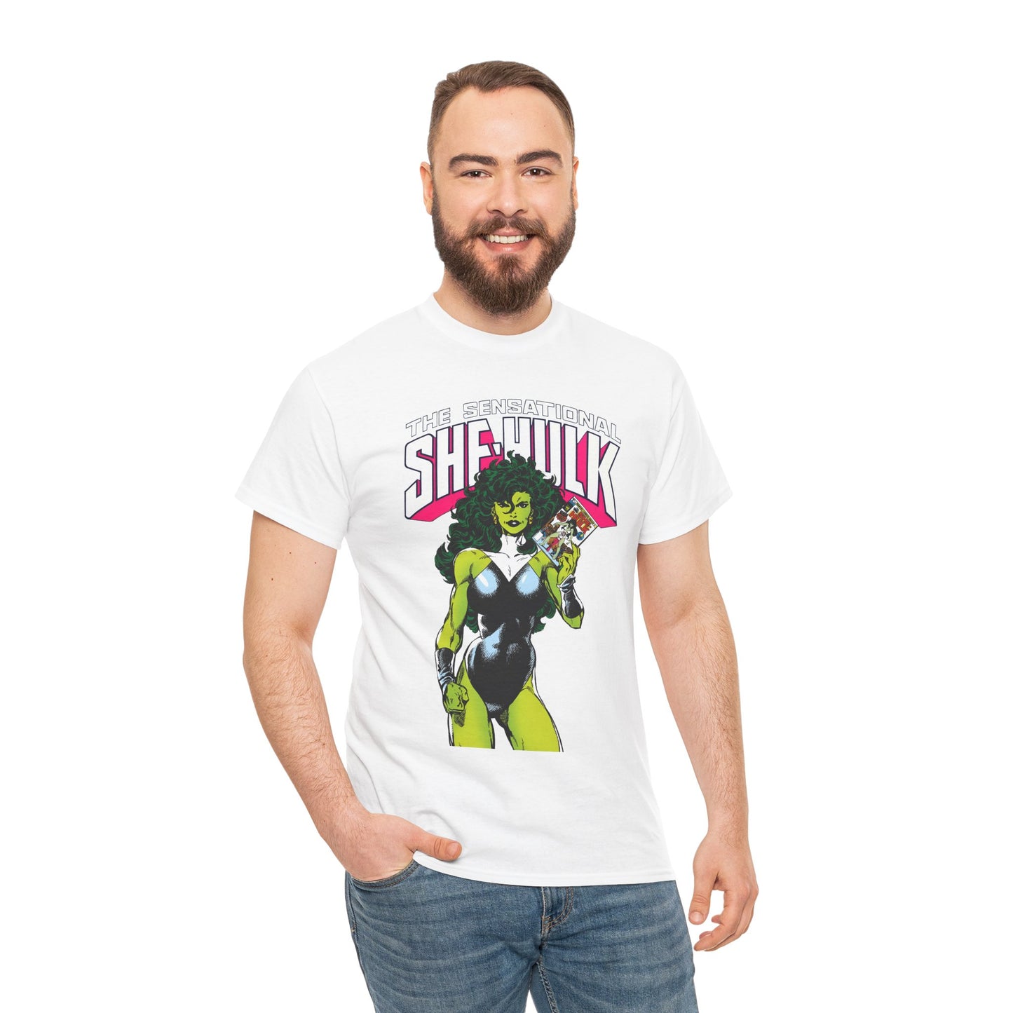 Sensational She-Hulk T-Shirt - Classic John Byrne Art - Jennifer Walters, Hulk's Cousin - Marvel Comics - Popular 1980s Series - "Rip Up Your X-Men!"