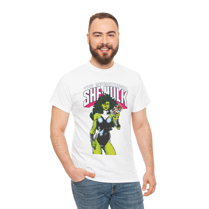 Sensational She-Hulk T-Shirt - Classic John Byrne Art - Jennifer Walters, Hulk's Cousin - Marvel Comics - Popular 1980s Series - "Rip Up Your X-Men!"
