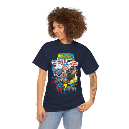 All-Star Squadron T-Shirt - Jerry Ordway Art - Uncle Sam, Hawkman, Superman, Liberty Belle, Black Condor, the Ray, Batman, Plastic Man - JSA Link - DC Comics