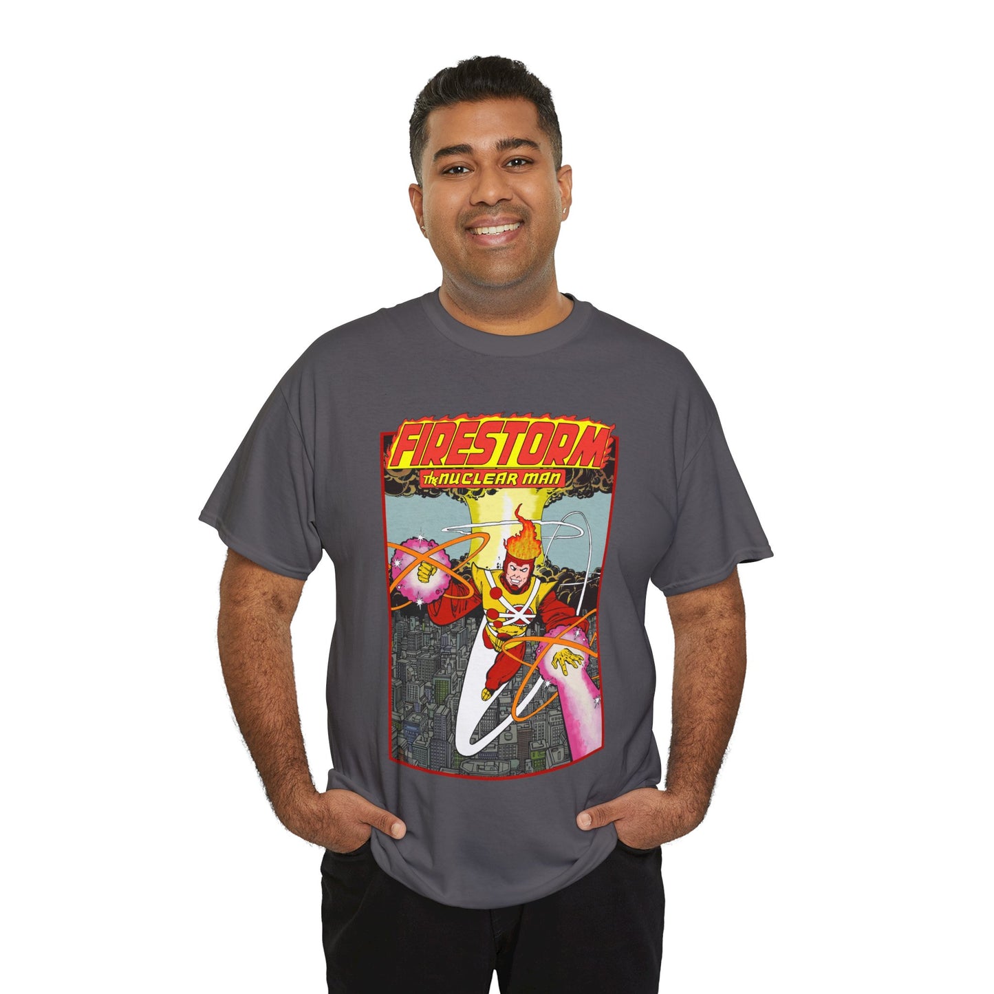 Firestorm the Nuclear Man T-Shirt - George Perez JLA Postcard Art 1980s - DC Comics - Justice League of America Member