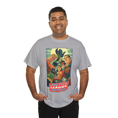 Justice League of America T-Shirt - Michael Cho Art - Superman, Flash, Wonder Woman, Green Lantern, Batman, Martian Manhunter - Silver Age Team - DC Comics