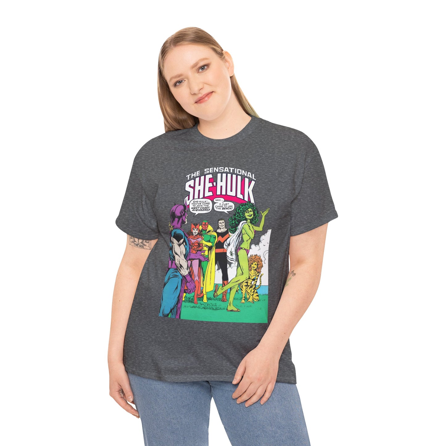 She-Hulk T-Shirt - John Byrne Art - West Coast Avengers Appearance - Hawkeye, Scarlet Witch, Wonder Man, Vision, Tigra - Marvel Comics