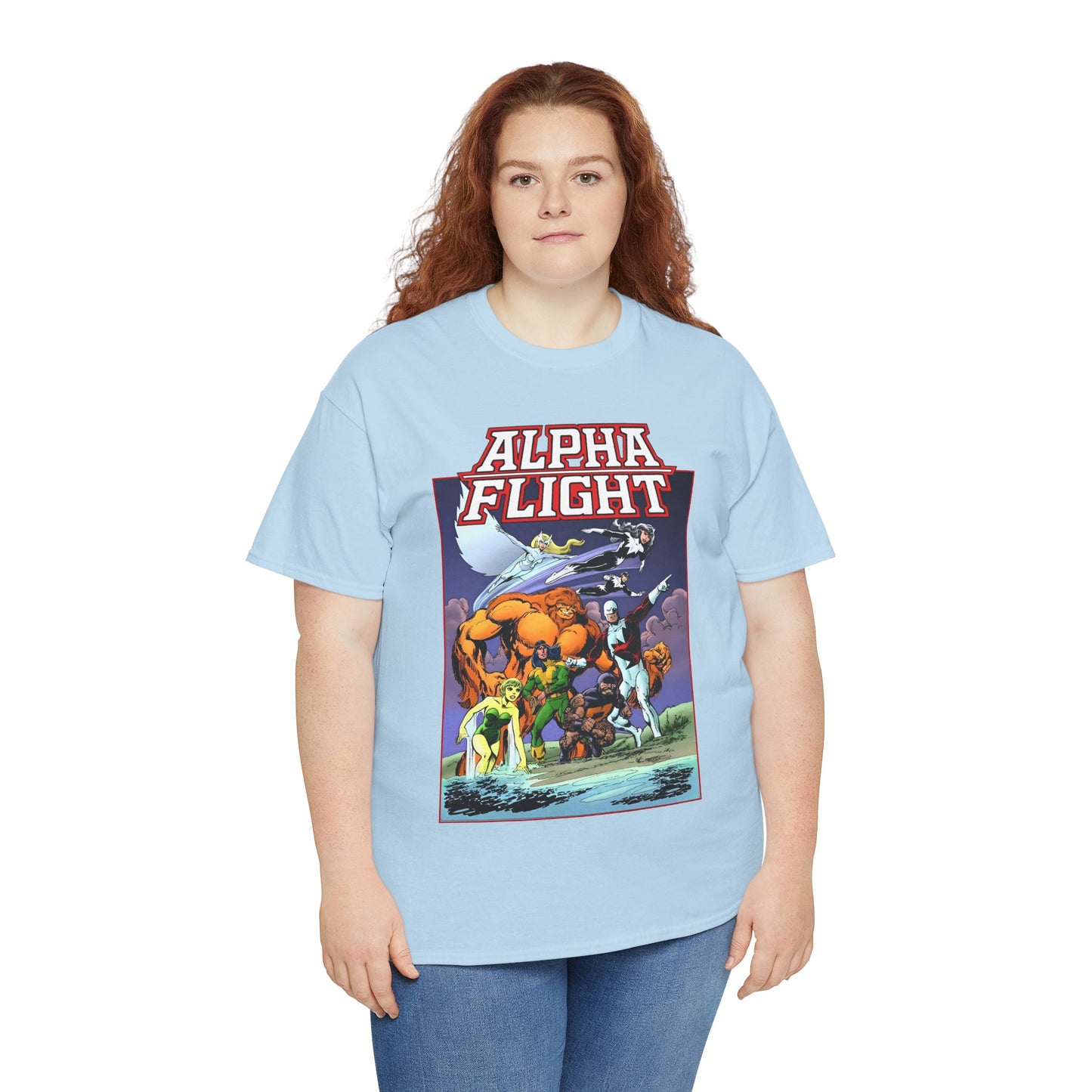 Alpha Flight T-Shirt - John Byrne Art - Guardian, Aurora, Northstar, Shaman, Snowbird, Puck - Marvel Comics - Canada's Super-Team