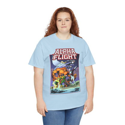 Alpha Flight T-Shirt - John Byrne Art - Guardian, Aurora, Northstar, Shaman, Snowbird, Puck - Marvel Comics - Canada's Super-Team