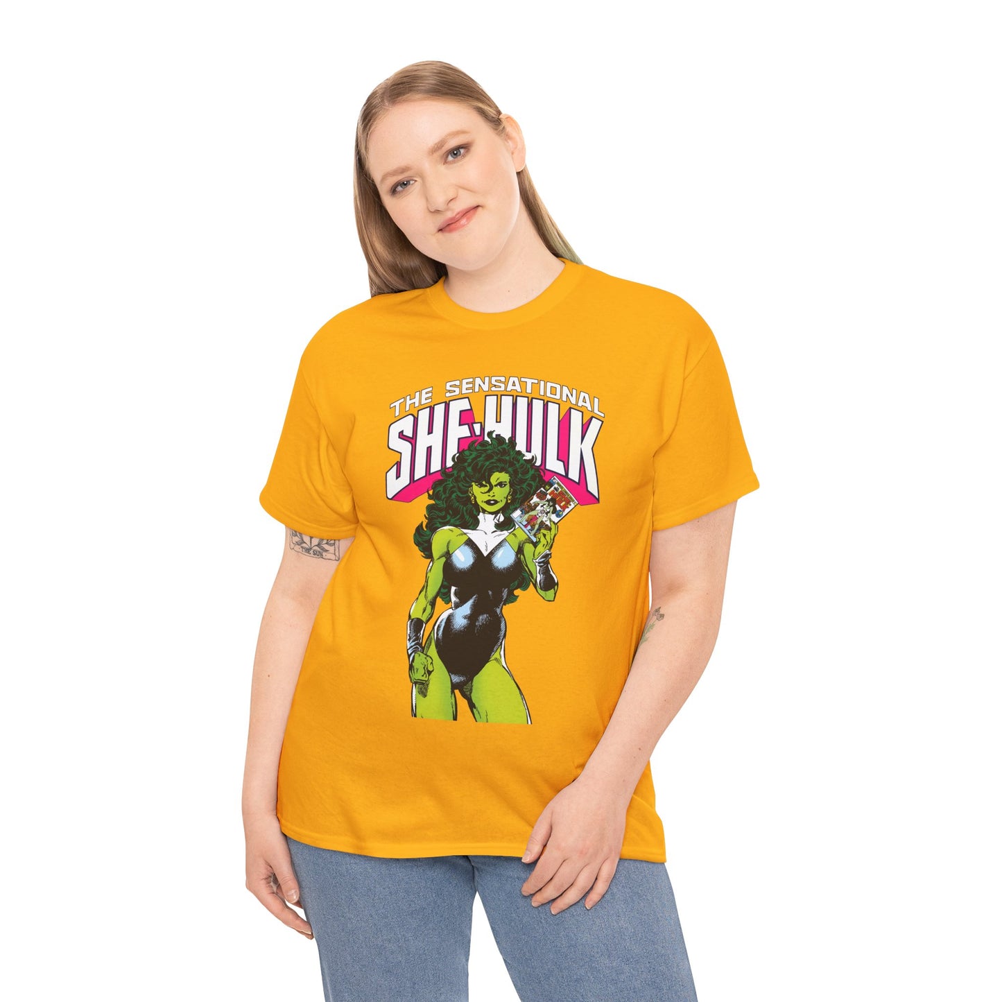 Sensational She-Hulk T-Shirt - Classic John Byrne Art - Jennifer Walters, Hulk's Cousin - Marvel Comics - Popular 1980s Series - "Rip Up Your X-Men!"