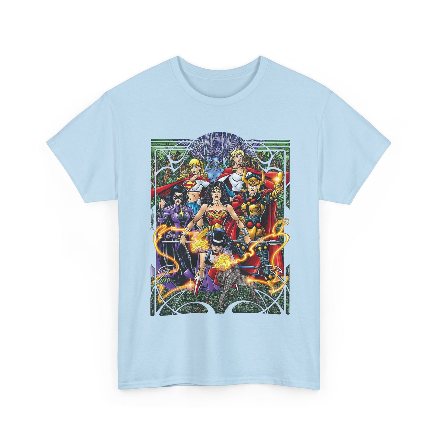 Justice League of Amazons T-Shirt - George Perez Art - Wonder Woman, Zatanna, Supergirl, Power Girl, Huntress, Big Barda - JLA - DC Comics