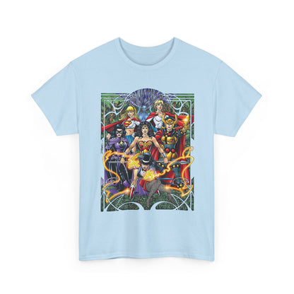 Justice League of Amazons T-Shirt - George Perez Art - Wonder Woman, Zatanna, Supergirl, Power Girl, Huntress, Big Barda - JLA - DC Comics