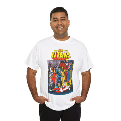 New Teen Titans T-Shirt - George Perez Art - Nightwing, Cyborg, Raven, Starfire, Wonder Girl, Changeling, Jericho - Titans Tower - DC Comics