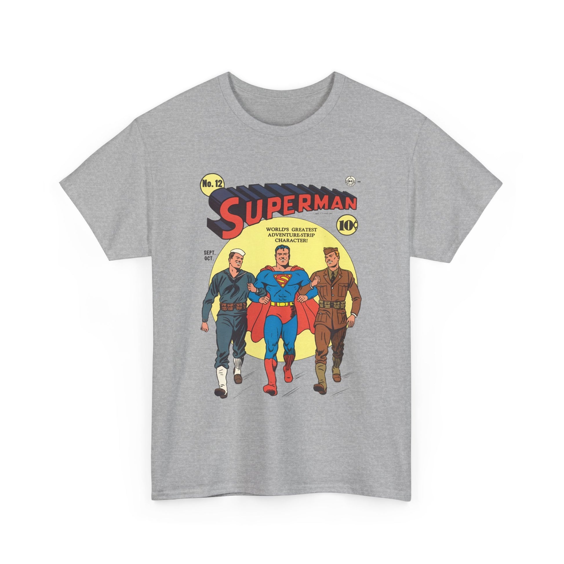 Gray t-shirt with Superman graphic design on a white background