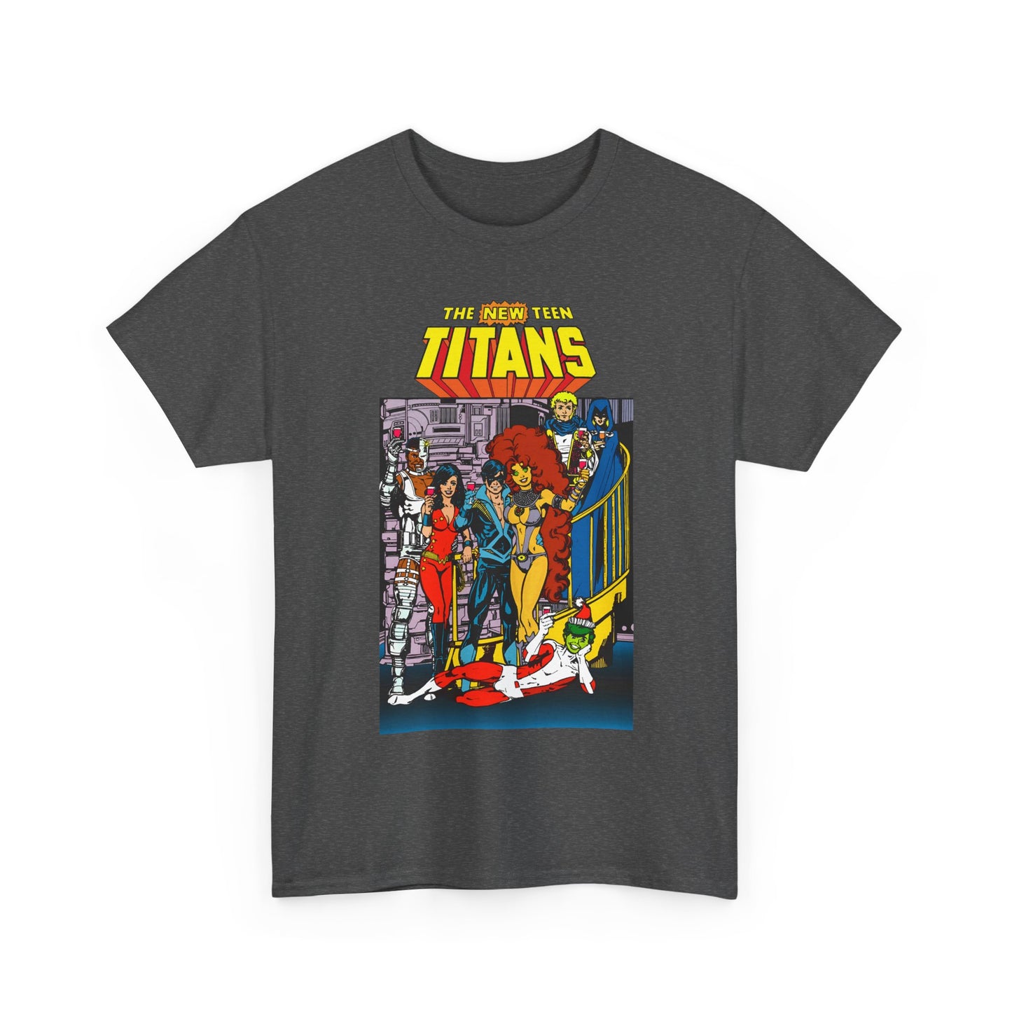 New Teen Titans T-Shirt - George Perez Art - Nightwing, Cyborg, Raven, Starfire, Wonder Girl, Changeling, Jericho - Titans Tower - DC Comics