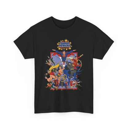 Super Powers T-Shirt - Superman, Flash, Wonder Woman, Batman, Batgirl, Robin, Plastic Man, Aquaman, Hawkman, Supergirl - 1980s Kenner Toy Line - Retro DC Comics