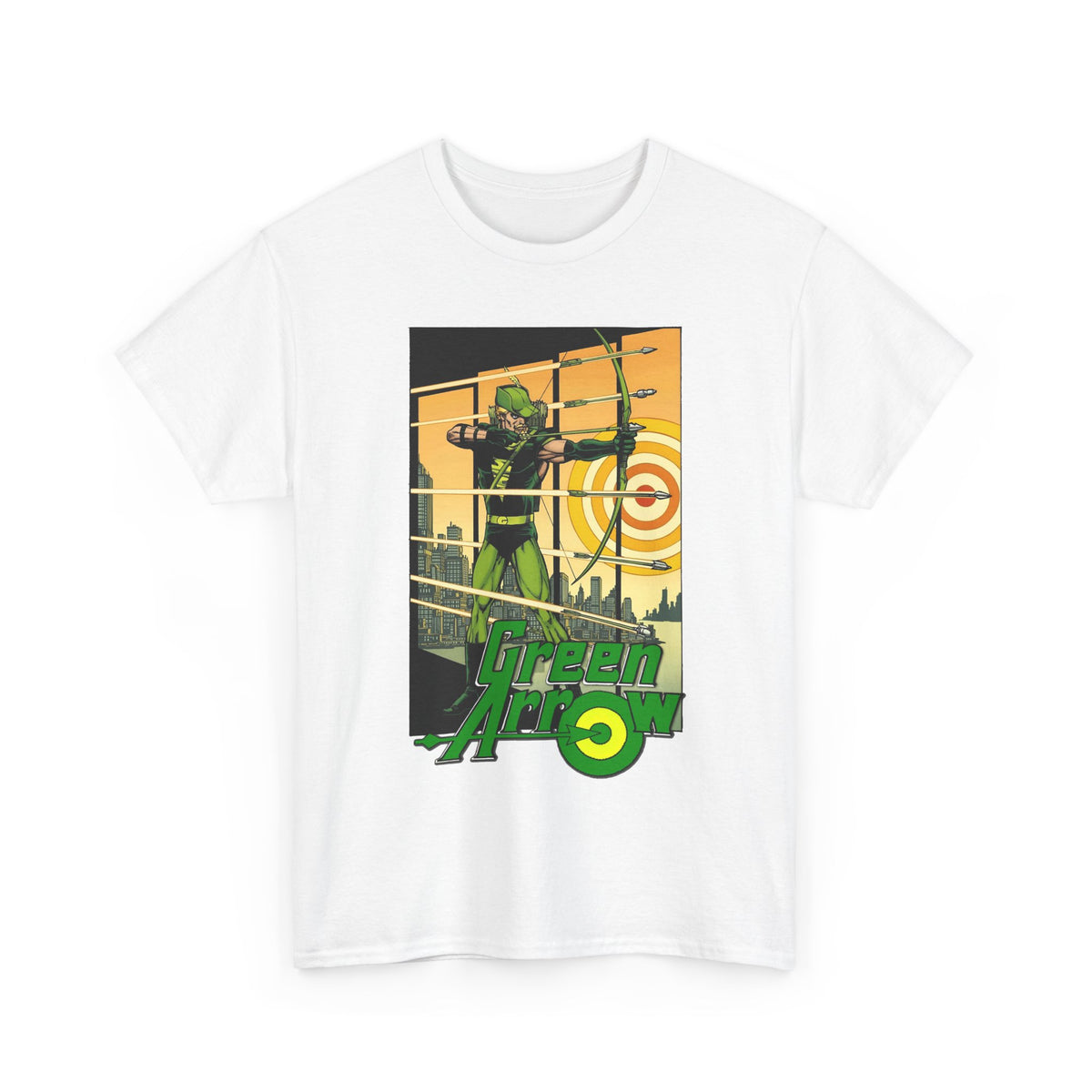 Green Arrow T-Shirt - George Perez Art - 1980s Justice League Postcard Art - JLA - DC Comics