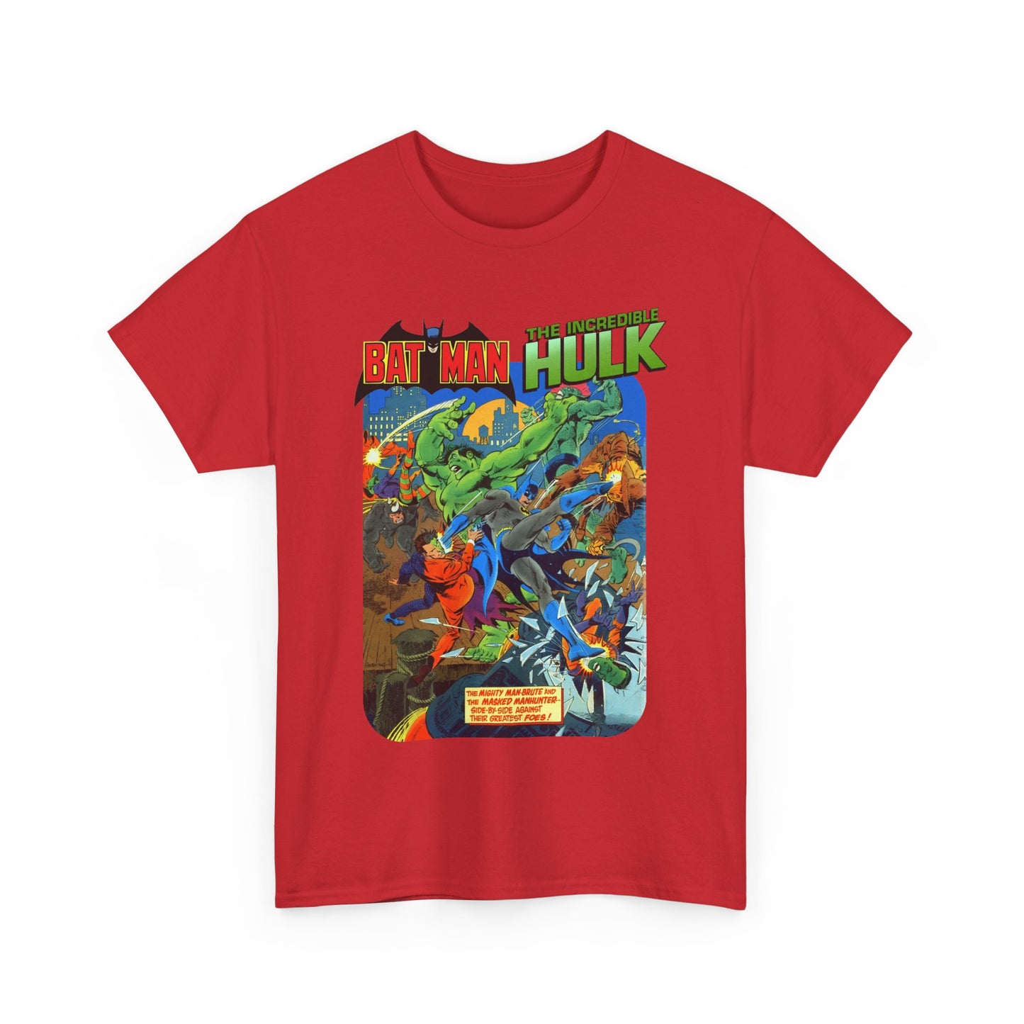 Batman & Incredible Hulk T-Shirt - DC/Marvel Comics 1970s Team-Up - Two-Face & Leader - Retro Art