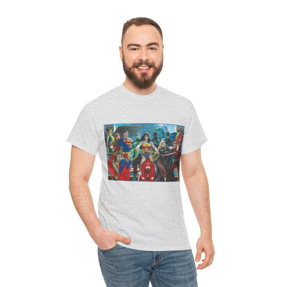Justice League T-Shirt - Alex Ross Art - Superman, Wonder Woman, Batman, Flash, Black Canary, Vixen, Black Lightning, Green Lantern, Geo-Force, Red Tornado - DC Comics