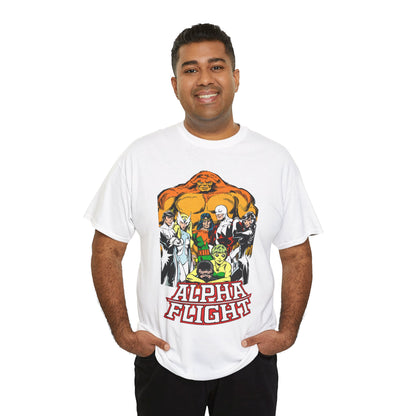 Alpha Flight T-Shirt - John Byrne Art - Northstar, Aurora, Guardian, Puck, Snowbird, Shaman, Sasquatch - Canada's Superhero Team - X-Men Connection - Marvel Comics