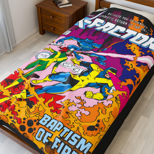X-Factor Plush Blanket 60x80" - Cyclops, Jean Grey, Beast, Angel, Iceman - X-Men Spin-Off - Marvel Comics