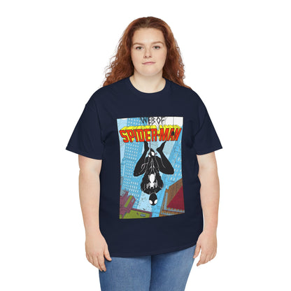 Web of Spider-Man T-Shirt - Charles Vess Art - Peter Parker, Web Slinger - Manhattan Skyline - Spidey Black Suit - Marvel Comics