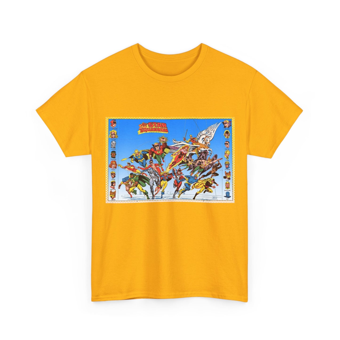 All-Star Squadron T-Shirt - Jerry Ordway Art - JSA Connection - Firebrand, Robotman, Amazing Man, Shining Knight, Tarantula, Dr Fate - Retro 1980s Series - DC Comics