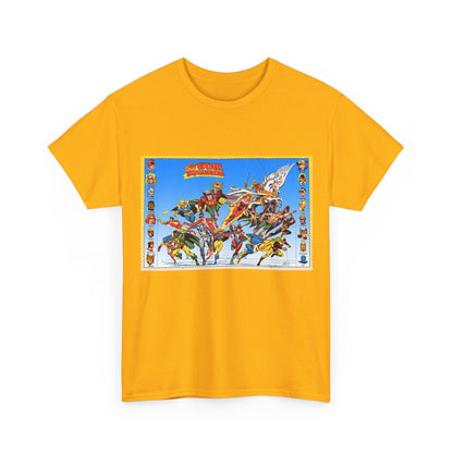 All-Star Squadron T-Shirt - Jerry Ordway Art - JSA Connection - Firebrand, Robotman, Amazing Man, Shining Knight, Tarantula, Dr Fate - Retro 1980s Series - DC Comics