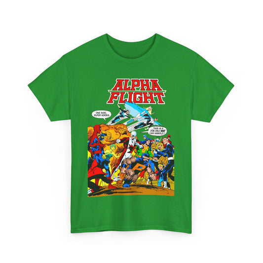 Alpha Flight T-Shirt - John Byrne Art - Sasquatch, Aurora, Northstar, Guardian, Puck, Shaman, Snowbird - Canada's Super Team - Marvel Comics
