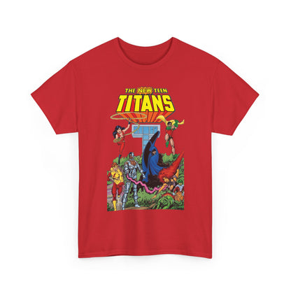 New Teen Titans T-Shirt - George Perez Art - Robin, Wonder Girl, Cyborg, Raven, Changeling, Starfire, Kid Flash - Titans Tower - DC Comics