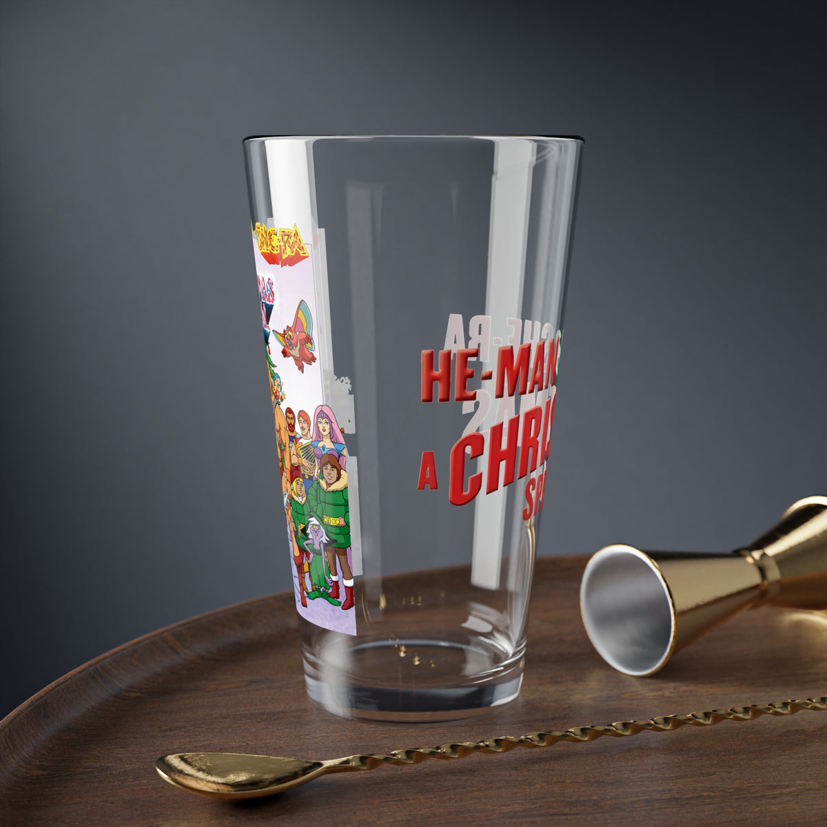 He-Man & She-Ra Christmas Special Pint Glass, 16oz - Masters of the Universe, Princess of Power Filmation Festive Holiday Barware