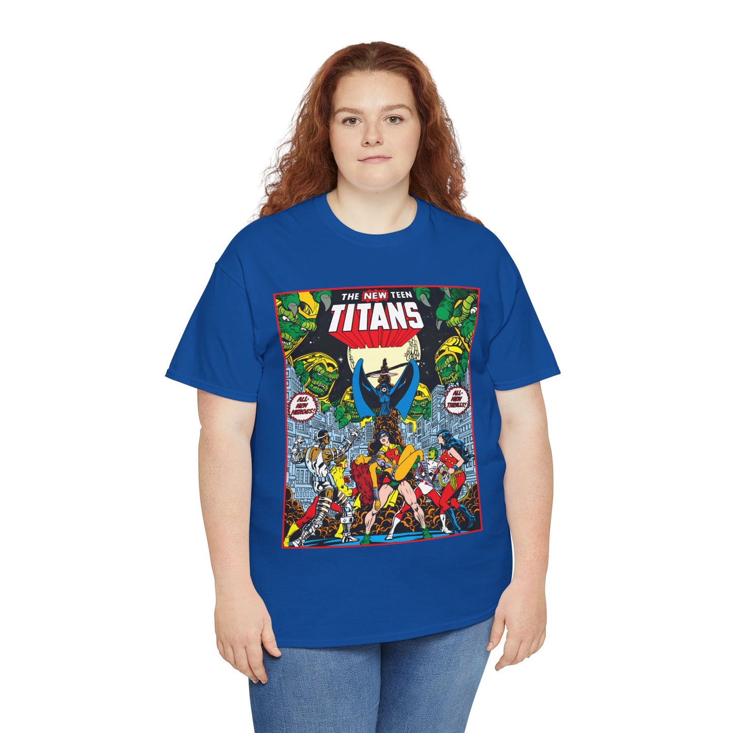 New Teen Titans T-Shirt - George Perez Art - #1 Splash Page - Robin, Starfire, Wonder Girl, Cyborg, Raven, Changeling, Kid Flash - DC Comics