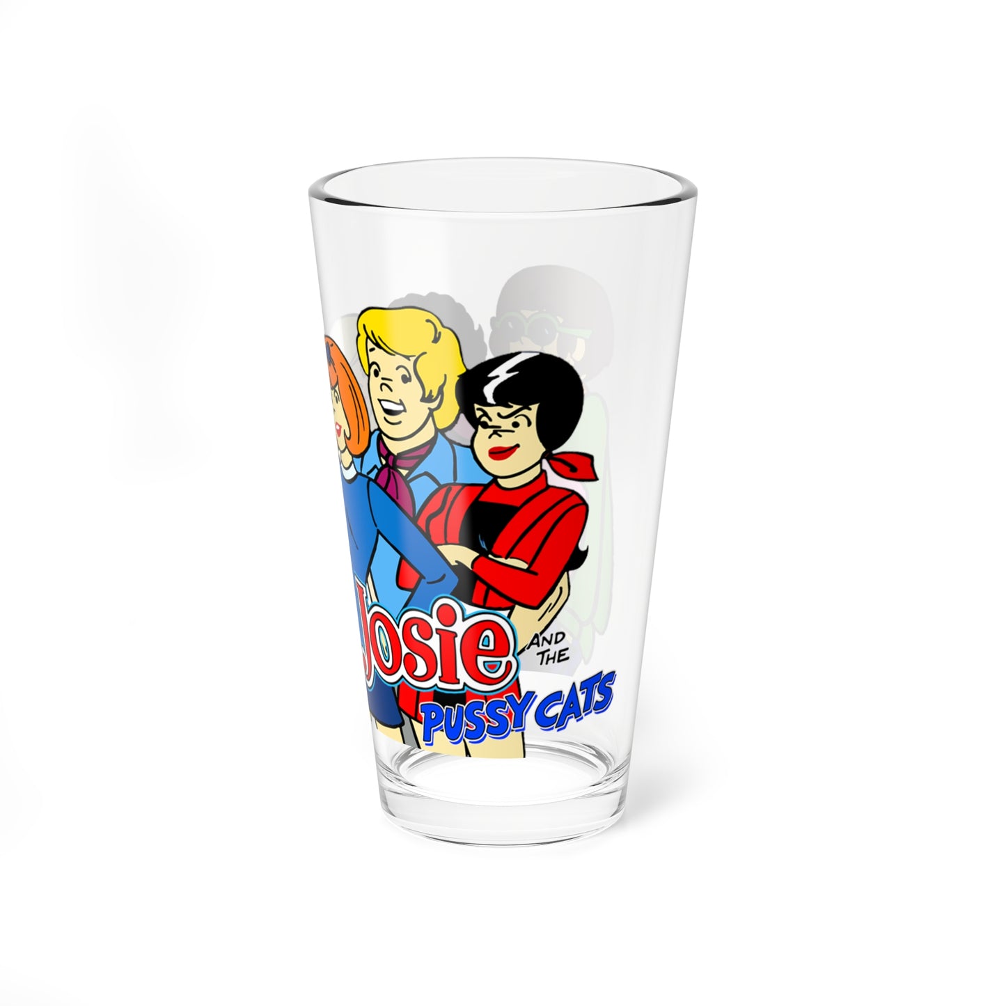 Josie & the Pussycats Pint Glass, 16oz - Archie Comics Cartoon - Valerie, Melody, Alexander, Alexandra, Sebastian