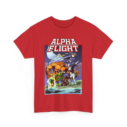Alpha Flight T-Shirt - John Byrne Art - Guardian, Aurora, Northstar, Shaman, Snowbird, Puck - Marvel Comics - Canada's Super-Team