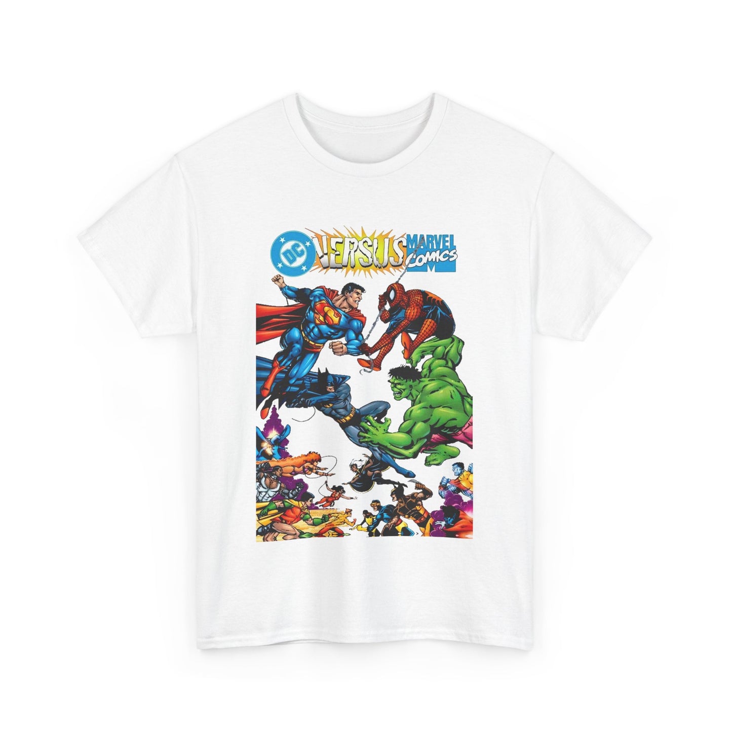 DC Comics Vs Marvel Comics T-Shirt - George Perez Art - Superman, Hulk, Batman, Spider-man, X-Men, New Teen Titans