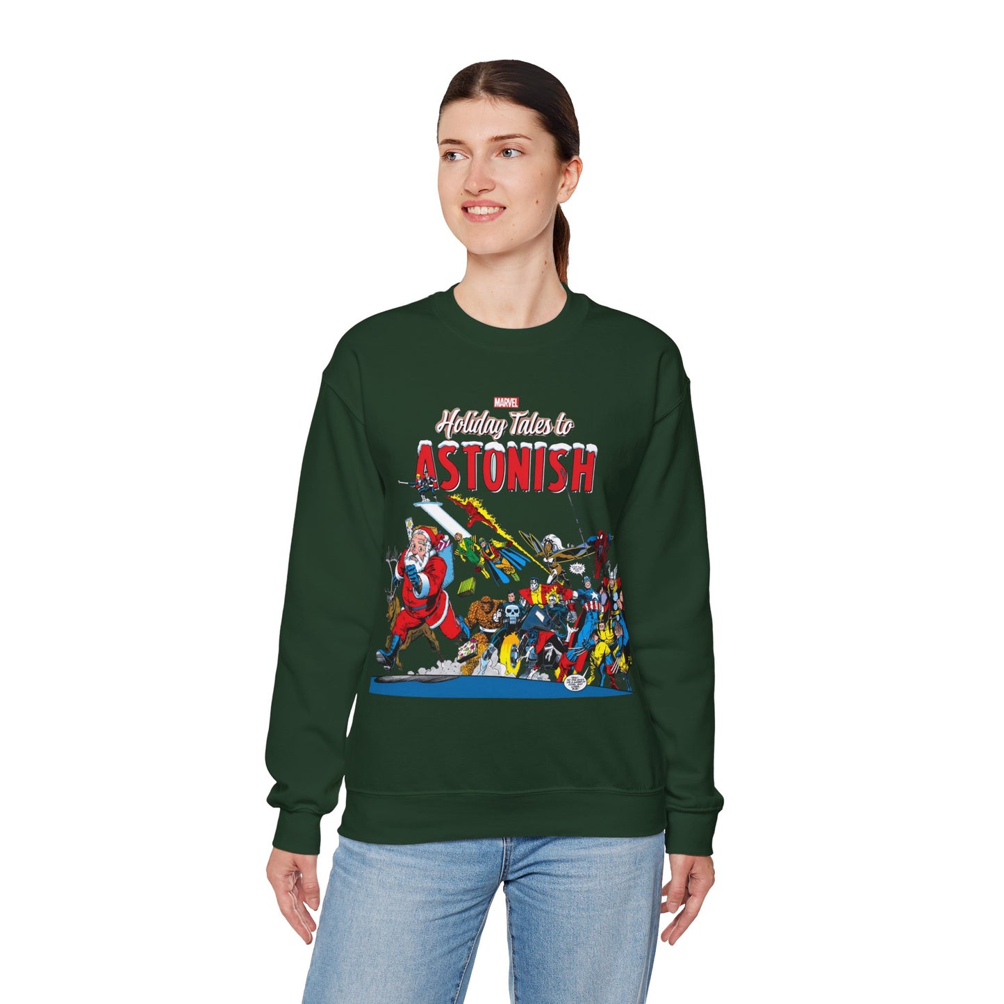 Marvel Comics Christmas Crewneck Sweatshirt - Spider-Man, Punisher, Ghost Rider, X-Men, Fantastic Four