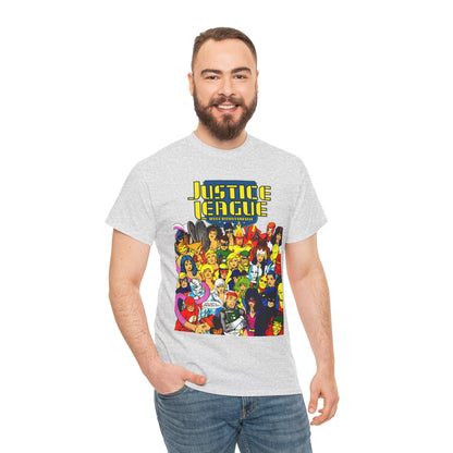 Justice League International T-Shirt - Kevin Maguire DC Comics Sourcebook Art - Booster Gold, Blue Beetle, Batman, Martian Manhunter, Captain Atom, Fire, Ice, Guy Gardner