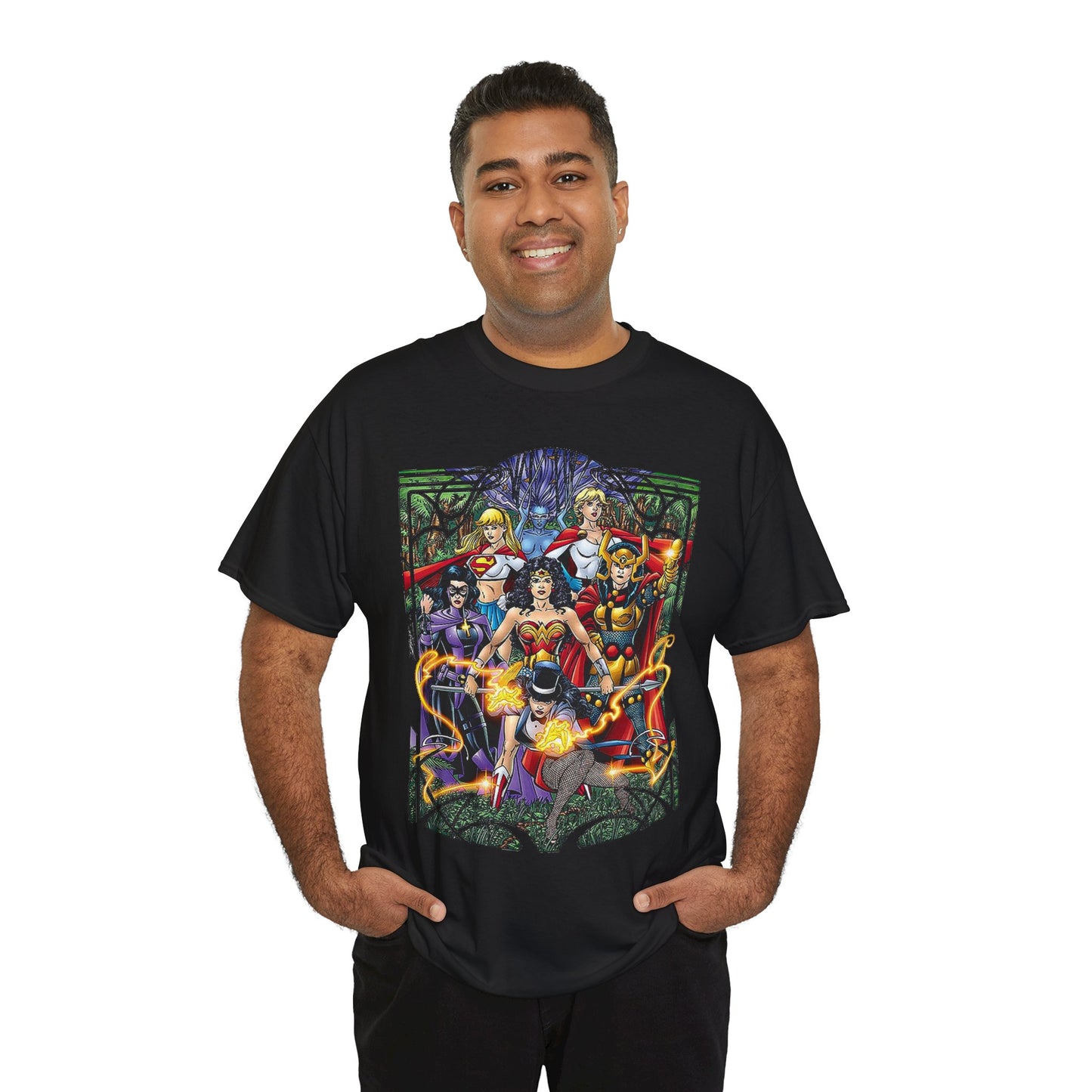 Justice League of Amazons T-Shirt - George Perez Art - Wonder Woman, Zatanna, Supergirl, Power Girl, Huntress, Big Barda - JLA - DC Comics
